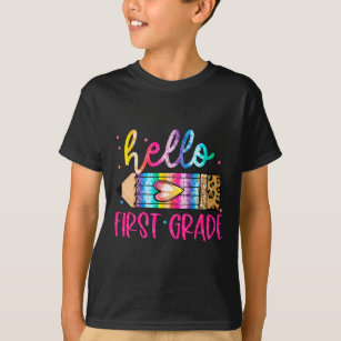 Hello First Grade Leopard Tie Dye Pencil  Cute Tea T-Shirt