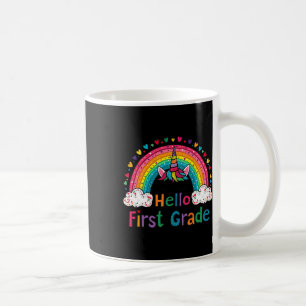 Hello First Grade Rainbow Cute Unicorn Teacher Kid Coffee Mug