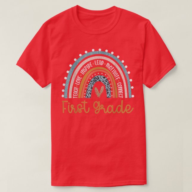 Hello First Grade Rainbow Teacher Students Back To T-Shirt (Design Front)