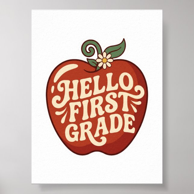 Hello First Grade Retro Apple Back to school Poster (Front)