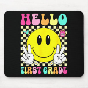 Hello first grade retro smile face back to school mouse pad