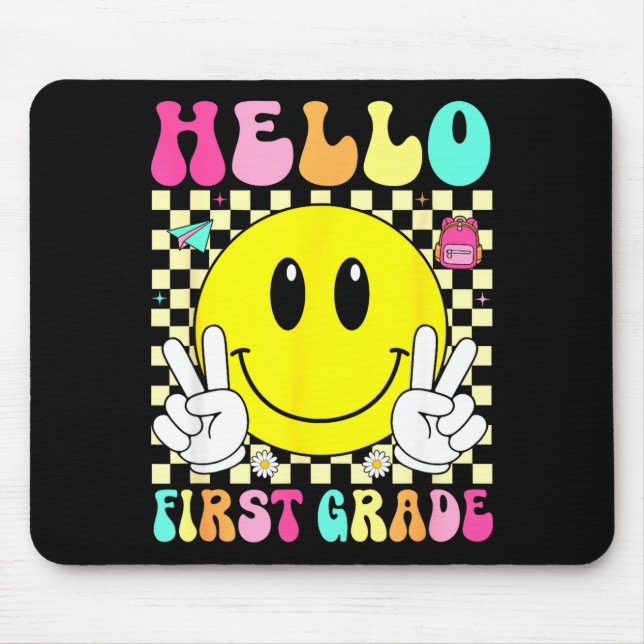 Hello first grade retro smile face back to school mouse pad (Front)