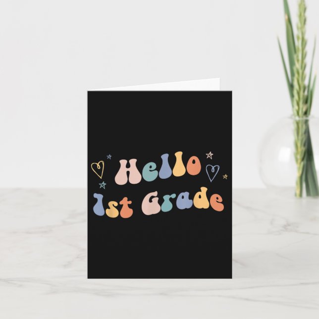 Hello First Grade _ Retro Teacher Back To School 1 Card (Front)
