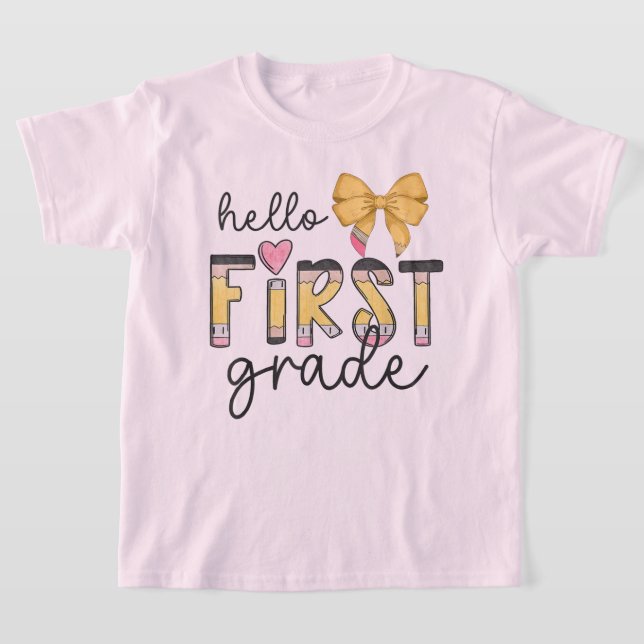 Hello First Grade Teacher Back To School  T-Shirt (Laydown)