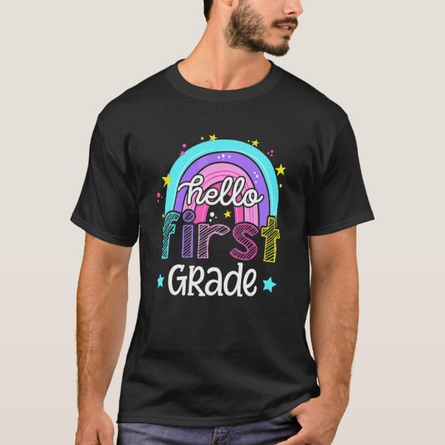 Hello First Grade Teacher Boho Rainbow First Day O T-Shirt (Front)