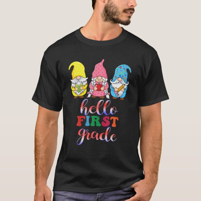 Hello First Grade Teacher Gnome Back To School Gif T-Shirt (Front)