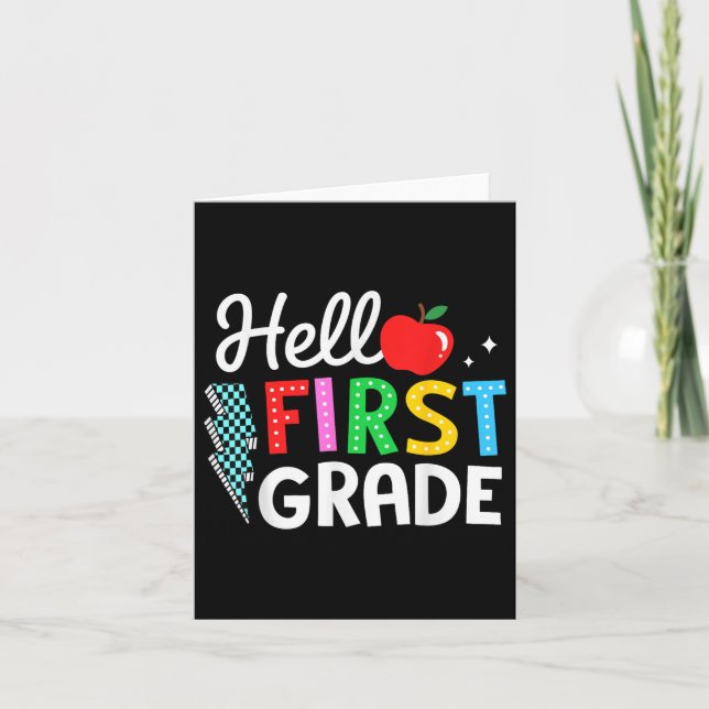 Hello First Grade Team Back To School Tee Teacher  Card (Front)