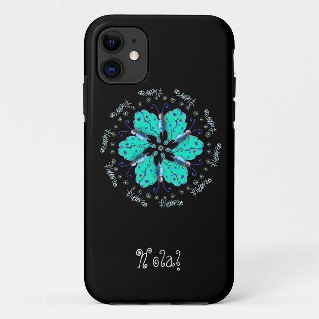Hello Flutter aqua blue butterfly mandala Case-Mate iPhone Case (Back)