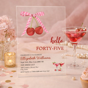 Hello Forty Five Cherry Martini Birthday Party Acrylic Invitations
