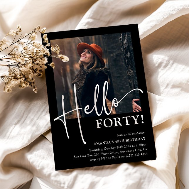 Hello FORTY! Minimal 40th Birthday Party Invitation (Creator Uploaded)