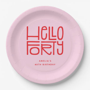 HELLO FORTY Modern 40th Birthday Paper Plate