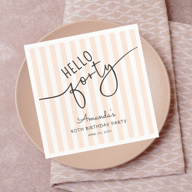 Hello Forty Modern Script Chic 40th Birthday Party Napkin (Creator Uploaded)