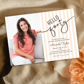 Hello Forty Modern Script Photo 40th Birthday Invitation
