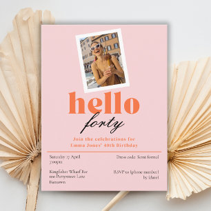 Hello forty Peach 40th birthday retro Invitation Postcard