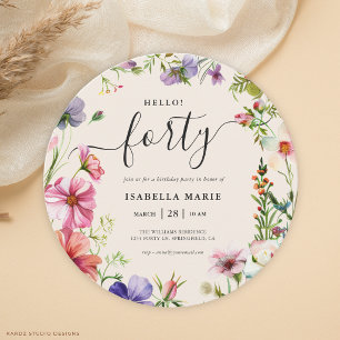 Hello Forty Pretty Floral 40th Birthday  Invitation