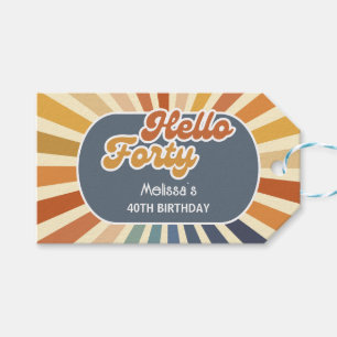 Hello Forty Retro Sun Groovy Wave Birthday Gift Tags