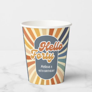 Hello Forty Retro Sun Groovy Wave Birthday Paper Cups