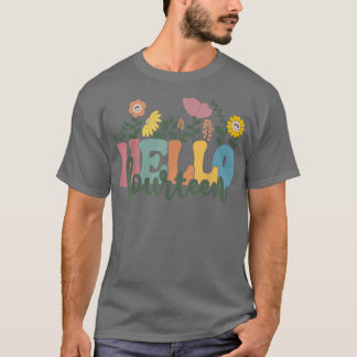 Hello Fourteen Flower I Am 14 Year Old Happy Birth T-Shirt