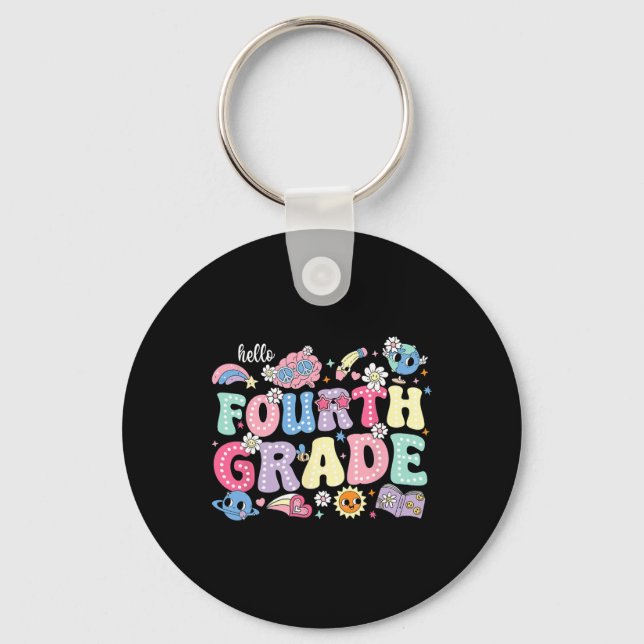 Hello Fourth 4th Grade Back To School Teacher Kids Key Ring (Front)