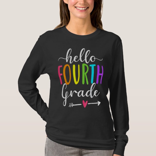 Hello Fourth Grade 4th Back To School Teacher Stud T-Shirt (Front)