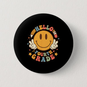 Hello Fourth Grade Back To School Groovy Teacher S 6 Cm Round Badge
