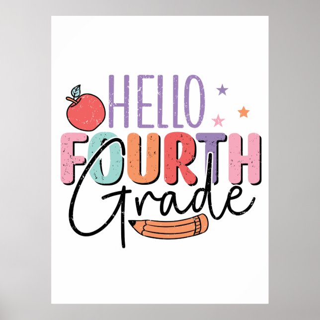 Hello Fourth Grade Back to School Poster (Front)