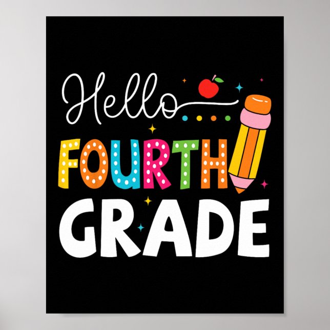 Hello Fourth Grade First Day Of School Back To Sch Poster (Front)