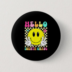 Hello fourth grade retro smile face back to school 6 cm round badge