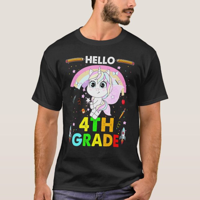 Hello Fourth Grade Unicorn 4th Grade Back To Schoo T-Shirt (Front)