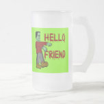 Hello Friend Creepy Frankenstein T shirts, Hoodies Frosted Glass Beer Mug<br><div class="desc">Here's Frankenstein's monster saying Hello Friend on a t-shirt, mug, hoodie or kids apparel. Funny and scary at the same time! Spooky for Halloween! Fully customisable too, in case you want to add your own text, change background colours, or move elements around. Make it yours, make it unique, make it...</div>