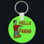 Hello Friend Creepy Frankenstein T shirts, Hoodies Key Ring<br><div class="desc">Here's Frankenstein's monster saying Hello Friend on a t-shirt, mug, hoodie or kids apparel. Funny and scary at the same time! Spooky for Halloween! Fully customisable too, in case you want to add your own text, change background colours, or move elements around. Make it yours, make it unique, make it...</div>