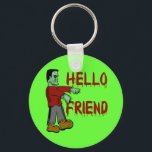 Hello Friend Creepy Frankenstein T shirts, Hoodies Key Ring<br><div class="desc">Here's Frankenstein's monster saying Hello Friend on a t-shirt, mug, hoodie or kids apparel. Funny and scary at the same time! Spooky for Halloween! Fully customisable too, in case you want to add your own text, change background colours, or move elements around. Make it yours, make it unique, make it...</div>