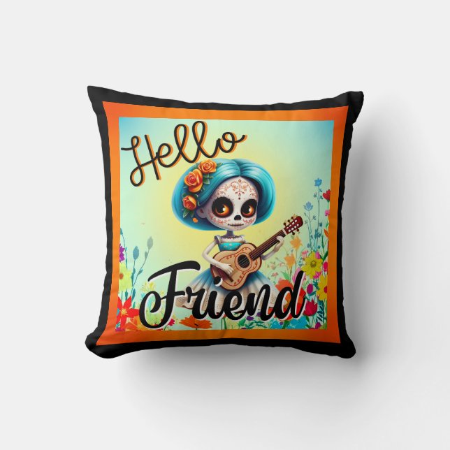 Hello Friend Sugar Skull  Cushion (Front)
