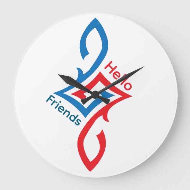 Hello Friends Simple Happy Greeting Design Large Clock (Front)