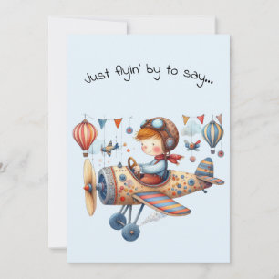 Hello Friendship Kid Flying Whimsical Plane Card