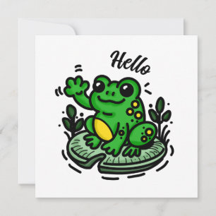 Hello Frog on Lily Pad Hand Drawn
