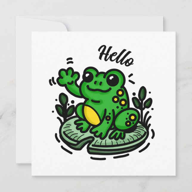 Hello | Frog on Lily Pad Hand Drawn (Front)