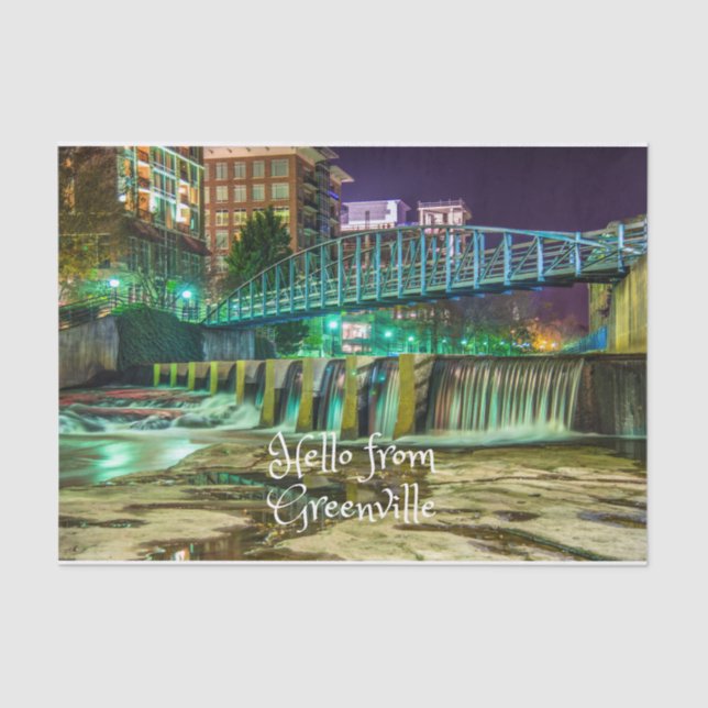 Hello From Greenville, South Carolina Reedy River Tissue Paper (Front)