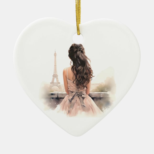 Hello From Paris Ceramic Heart Ornament (Front)