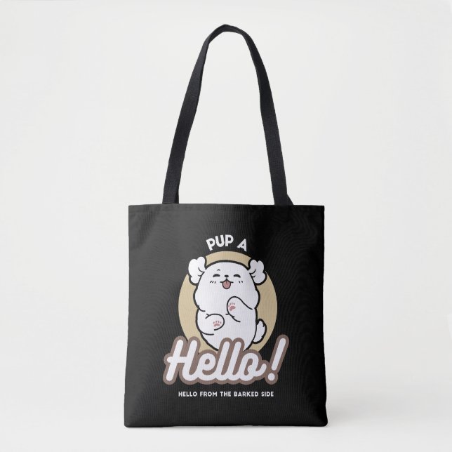Hello from the Barked Side – Cute Dog Design Tote Bag (Front)