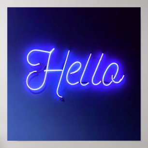 Hello Fun Neon Blue Sign Bright and Cheerful