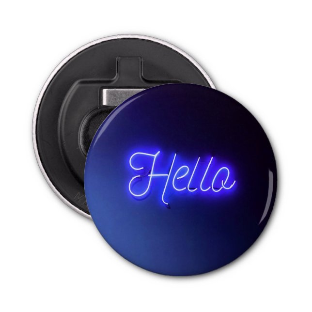 Hello Fun Neon Blue Sign Bright and Cheerful Bottle Opener (Front)