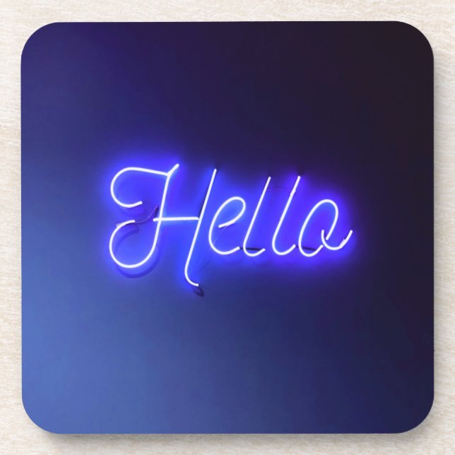 Hello Fun Neon Blue Sign Bright and Cheerful Coaster (Front)
