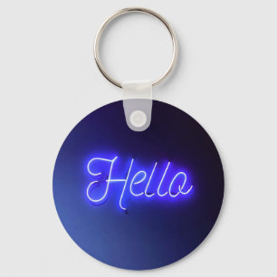 Hello Fun Neon Blue Sign Bright and Cheerful Key Ring
