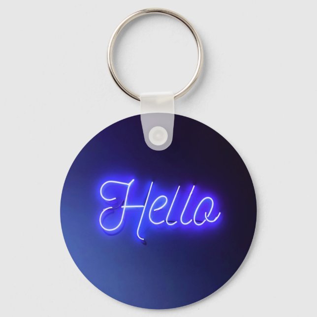 Hello Fun Neon Blue Sign Bright and Cheerful Key Ring (Front)