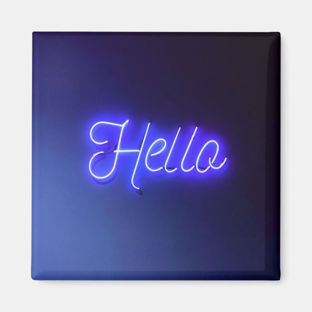 Hello Fun Neon Blue Sign Bright and Cheerful Magnet (Front)
