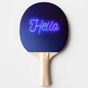 Hello Fun Neon Blue Sign Bright and Cheerful Ping Pong Paddle