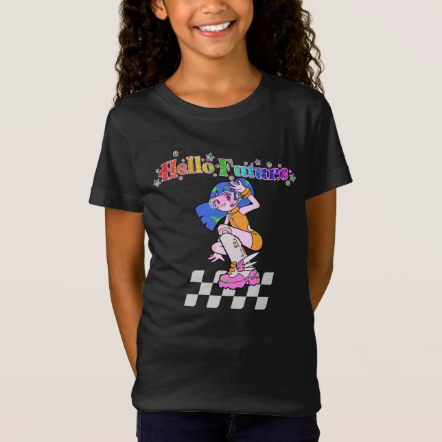  Hello Future Y2K Anime Girl T-Shirt (Front)