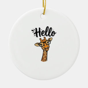 Hello Giraffe Vintage Engraving Cute Animal Shirt_ Ceramic Tree Decoration
