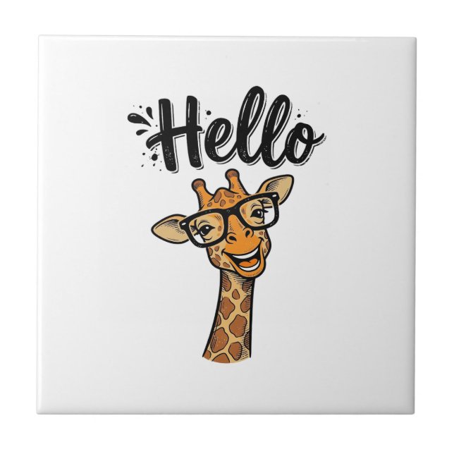 Hello Giraffe Vintage Engraving Cute Animal Shirt_ Tile (Front)